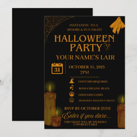Elegant Halloween Party Invitation – Spooky Night Kaart (Voorkant / Achterkant)