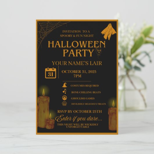 Elegant Halloween Party Invitation – Spooky Night Kaart (Staand voorkant)