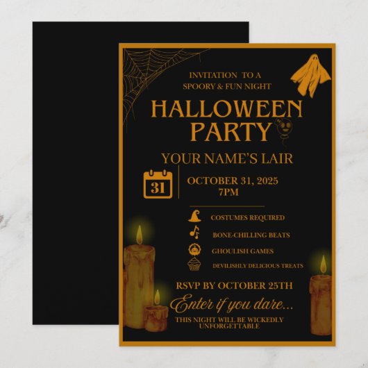 Elegant Halloween Party Invitation – Spooky Night Kaart (Voorkant / Achterkant)