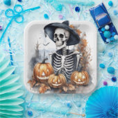 Elegant Halloween Waterverf Skelet Papieren Bordje (Feest)