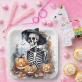 Elegant Halloween Waterverf Skelet Papieren Bordje (Feest)