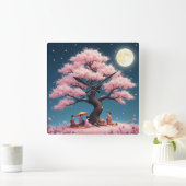 Elegant Hanami Cherry Blossom Wall Clock Vierkante Klok (Huis)