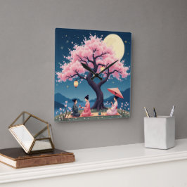 Elegant Hanami Cherry Blossom Wall Clock Vierkante Klok