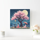 Elegant Hanami Cherry Blossom Wall Clock Vierkante Klok (Huis)