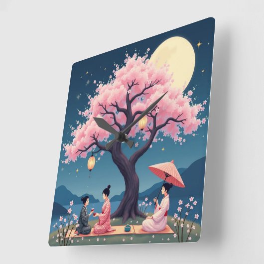 Elegant Hanami Cherry Blossom Wall Clock Vierkante Klok (Hoek)