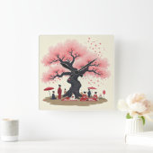 Elegant Hanami Cherry Blossom Wall Clock Vierkante Klok (Huis)