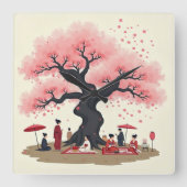 Elegant Hanami Cherry Blossom Wall Clock Vierkante Klok (Voorkant)