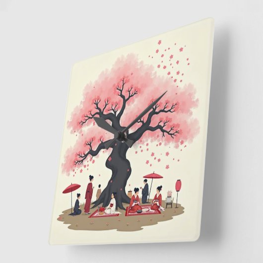 Elegant Hanami Cherry Blossom Wall Clock Vierkante Klok (Hoek)