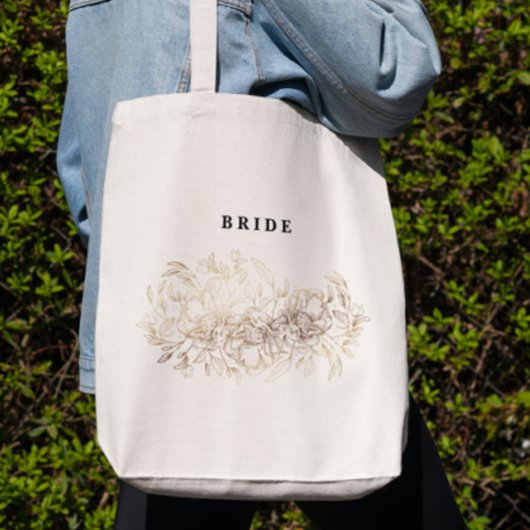 Elegant hand Drawn Botanical Bridal Party Bridal Tote Bag