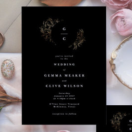 Elegant Hand Drawn Botanical Monogram Weddenschap Kaart