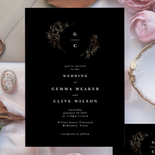 Elegant Hand Drawn Botanical Monogram Weddenschap Kaart