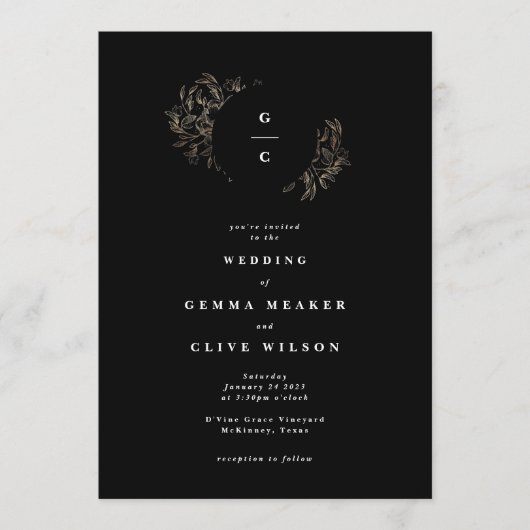 Elegant Hand Drawn Botanical Monogram Weddenschap Kaart (Voorkant)