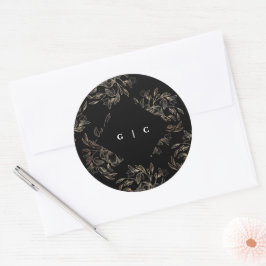 Elegant Hand Drawn Botanical Monogram Weddenschap Ronde Sticker