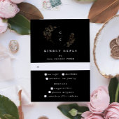 Elegant Hand Drawn Botanical Monogram Weddenschap RSVP Kaartje