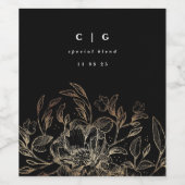 Elegant Hand Drawn Botanical Monogram Weddenschap Wijn Etiket (Enkel label)