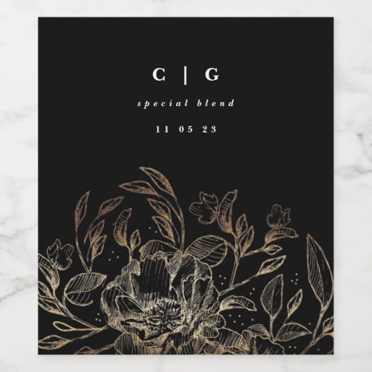 Elegant Hand Drawn Botanical Monogram Weddenschap Wijn Etiket (Enkel label)