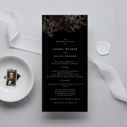 Elegant Hand Drawn Botanical Wedding Ceremony Programmakaart