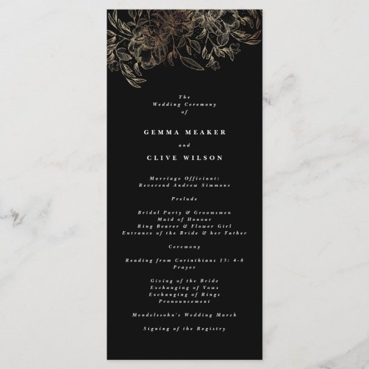 Elegant Hand Drawn Botanical Wedding Ceremony Programmakaart (Voorkant)