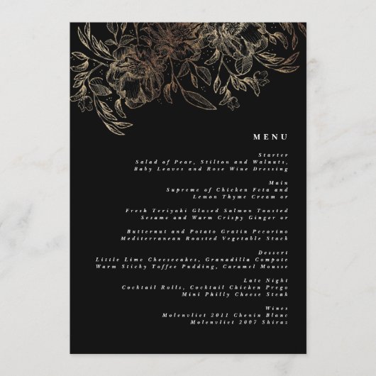 Elegant Hand Drawn Botanical Wedding Reception Menu (Voorkant)