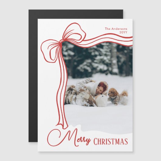Elegant Hand Drawn Bow Christmas Magnetic Card (Voorkant / Achterkant)