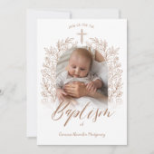 Elegant Hand-Drawn Cross Floral Baptism Photo Kaart (Voorkant)