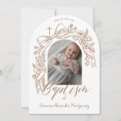 Elegant Hand-Drawn Floral Bow Arch Baptism Photo Kaart (Voorkant)