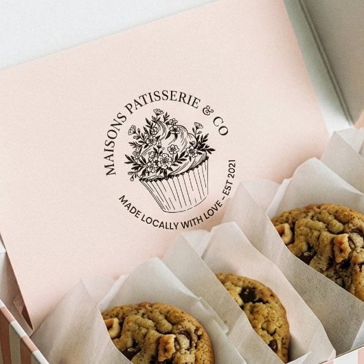 Elegant Hand Drawn Floral Cupcake Bakery Business Rubberstempel