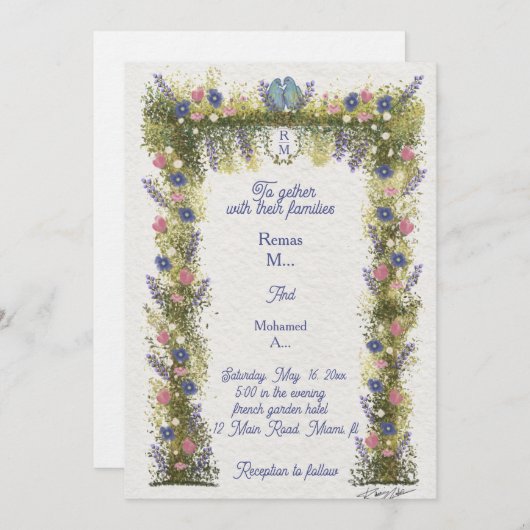 Elegant Hand-Drawn Floral Wedding Invitation  Kaart (Voorkant / Achterkant)