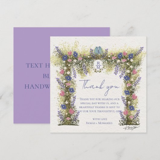 Elegant Hand-Drawn Floral Wedding Thank You Card Bedankkaart (Voorkant / Achterkant)