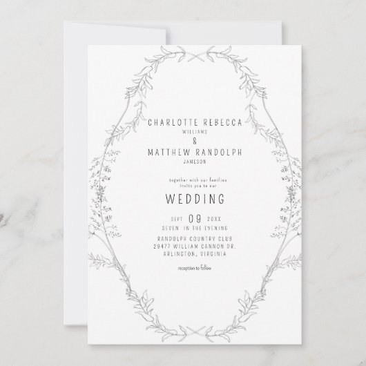  Elegant Hand-Drawn Foliage Wedding Invitat Kaart (Voorkant)