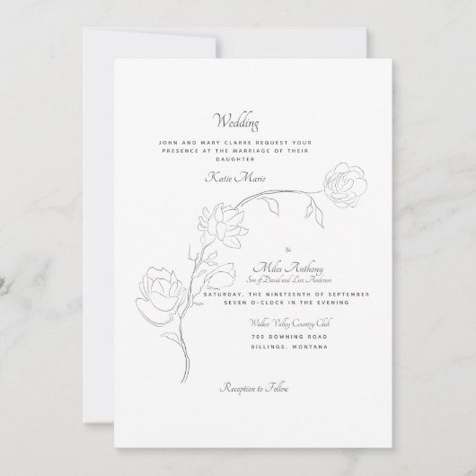 Elegant hand-Drawn Jasmine B/W Beide ouders Kaart (Voorkant)