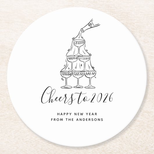Elegant Hand Drawn New Years Eve Party Paper Plate Ronde Kartonnen Onderzetter (Voorkant)