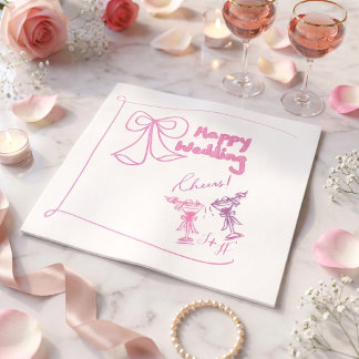 Elegant hand drawn pink minimalist cocktail servet