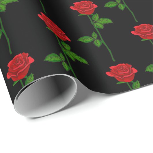 Elegant Hand-Drawn Rose Wrapping Paper on Black Cadeaupapier (Rol Hoek)