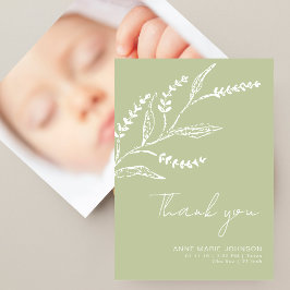 Elegant Hand-drawn Sage Green Baby Shower Bedankkaart