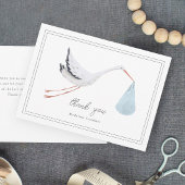 Elegant Hand Drawn Stork Boys Baby shower Bedankkaart