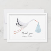 Elegant Hand Drawn Stork Boys Baby shower Bedankkaart (Voorkant)