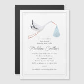 Elegant Hand Drawn Stork Boys Baby shower Magnetische Uitnodiging (Voorkant / Achterkant)