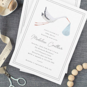 Elegant Hand Drawn Stork Boys Baby shower Magnetische Uitnodiging