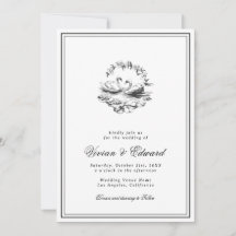 Elegant Hand Drawn Swan Vintage Botanical Wedding