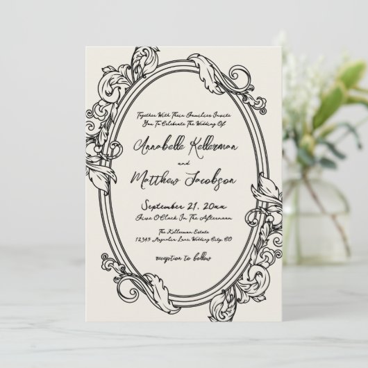 Elegant Hand Drawn Vintage Wedding Kaart (Staand voorkant)