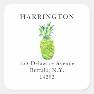 Elegant hand-geschilderd Pineappel Return-adres Vierkante Sticker