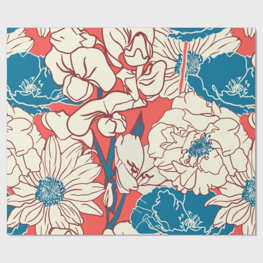 Elegant hand getekend Floral patroon, tuinbloemen. Cadeaupapier (Vlak)