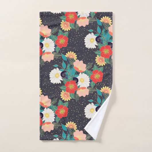 Elegant hand getrokken bloemen en confettiontwerp bad handdoek (Handdoek)