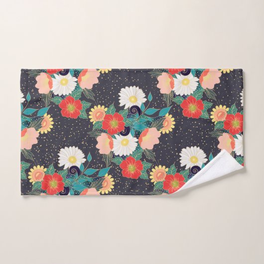 Elegant hand getrokken bloemen en confettiontwerp bad handdoek (Handdoek)