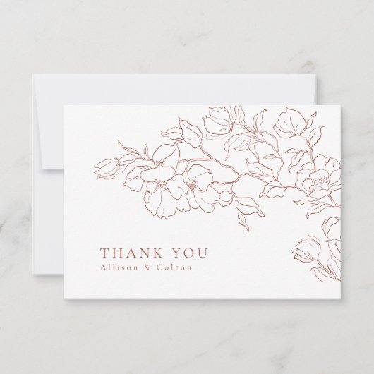 Elegant hand getrokken florale terracotta bruiloft bedankkaart (Voorkant)