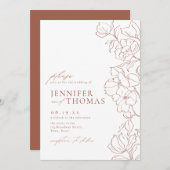 Elegant hand getrokken florale terracotta bruiloft kaart (Voorkant / Achterkant)