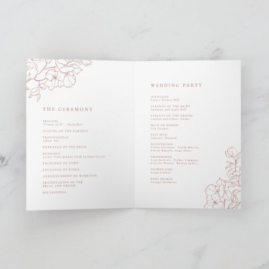 Elegant hand getrokken florale terracotta bruiloft programma (Binnen)