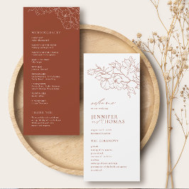 Elegant hand getrokken florale terracotta bruiloft programmakaart