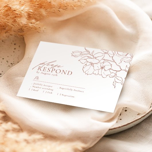 Elegant hand getrokken florale terracotta bruiloft RSVP kaartje